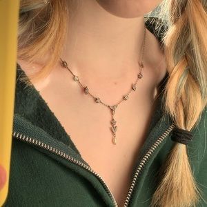 silver blue crystal drop necklace